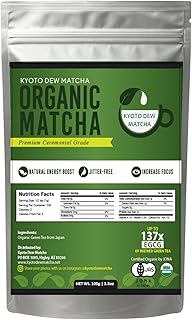 Kyoto Dew Matcha - Ceremonial Blend – Authentic Japanese First Harvest - USDA & JAS Organic Ceremonial Grade Matcha Green Tea Powder from Uji, Kyoto, Bag (3.5oz)