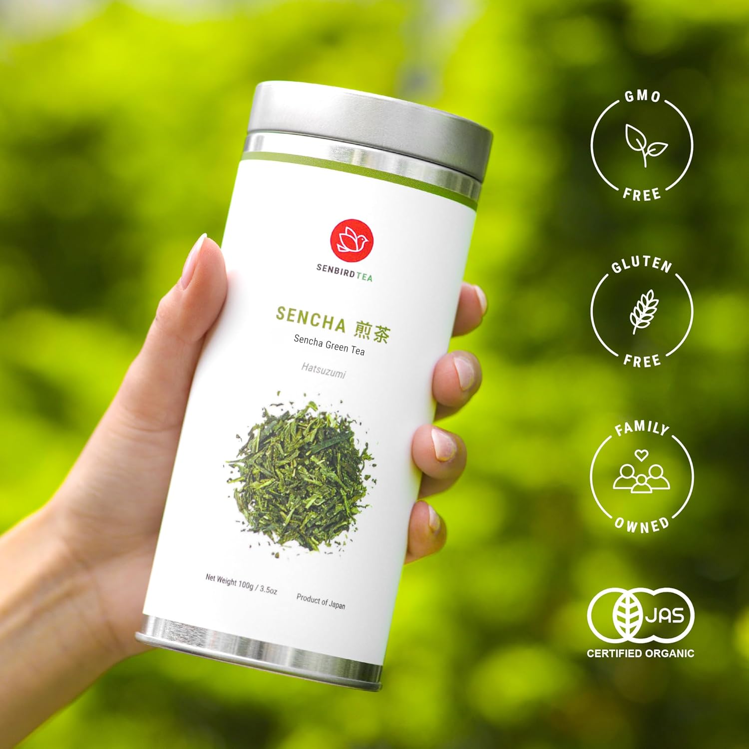 Senbird Premium Sencha - Japanese Green Tea - From Shizuoka, Japan - Loose Leaf Tea In Airtight Tea Tin (3.5oz/100g)