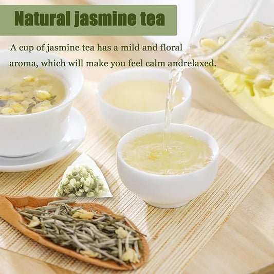 Dried Jasmine Flowers, Jasmine Tea Bags, 3.5g×15 Tea Bags, Edible Flowers, Caffeine-Free & Sugar-Free, Natural Whole Buds, Fragrant, Clean & Plump | Relaxe Body & Mind | Help Sleep | Freshen Breath | For Tea, Dessert, Crafts