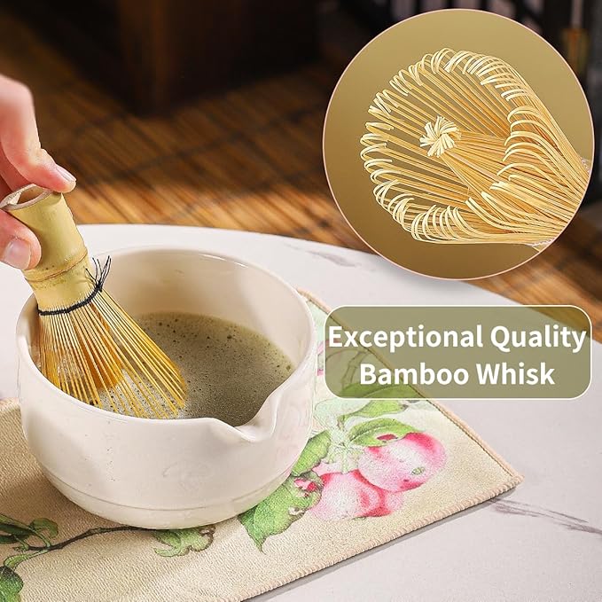 Matcha Set, 8-Piece Ceramic Matcha Bowl & Whisk Kit with Mushroom Pattern, Traditional Japanese Chawan, Bamboo Chasen, Scoop & Sifter