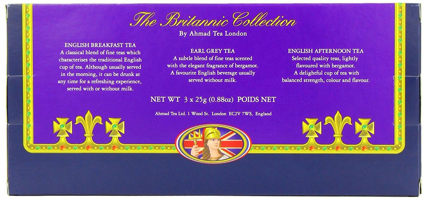 Ahmad Tea Black Tea, Britannic Collection Loose Leaf Caddies, London Gift, 3 Classic Teas (25g each) - Caffeinated &amp; Sugar-Free