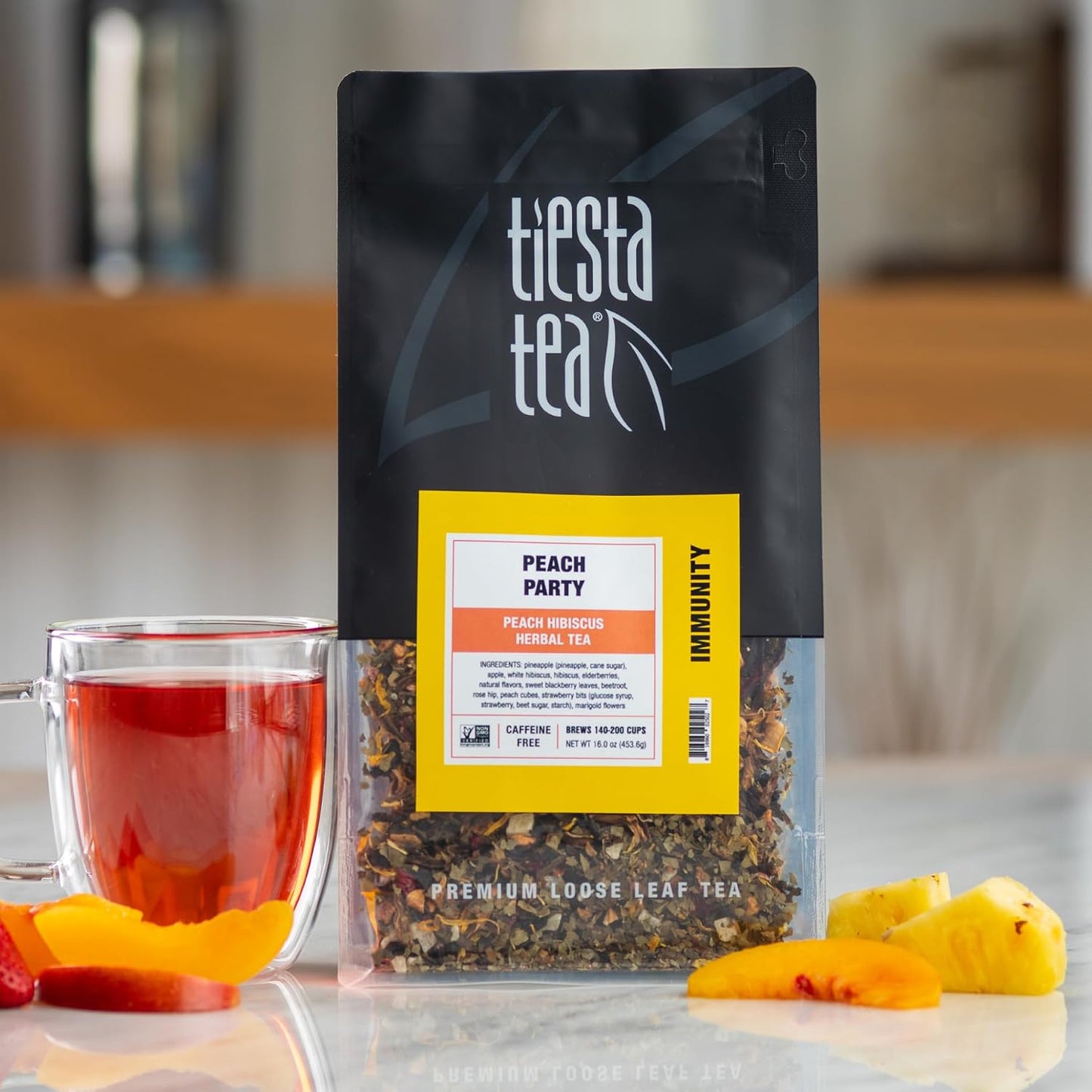 Tiesta Tea - Peach Party, Peach Hibiscus Herbal Tea | Premium Loose Leaf Tea Blend, Non-Caffeinated Fruit Tea, Make Hot or Iced &amp; Up to 200 Cups, 16 oz Resealable Pouch