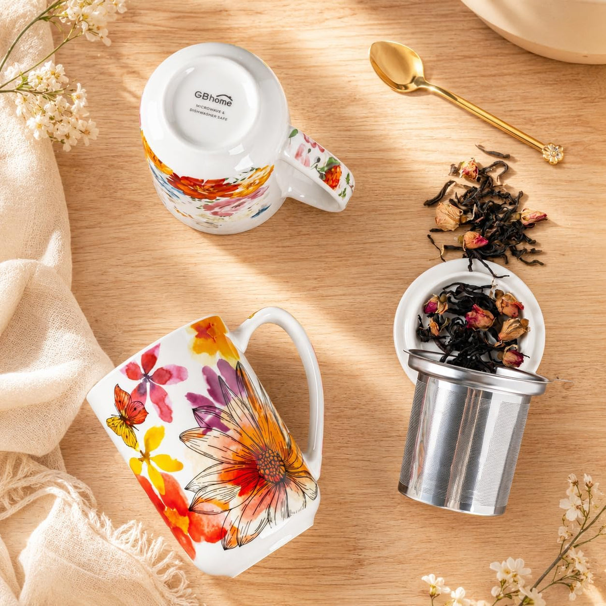GBhome Tea Mug with Infuser and Lid,18 oz Loose Leaf Tea Cup with Steeper