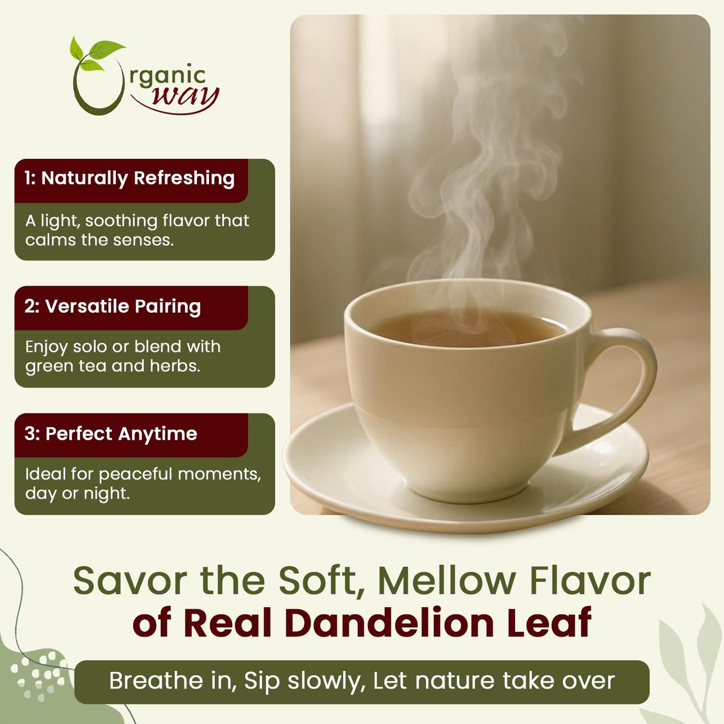 Organic Way Dandelion Leaf Cut &amp; Sifted - Herbal Tea (4 Oz) | Taraxacum Officinale, European Wild-Harvest - USDA Organic and Kosher Certified; Non-GMO &amp; gluten-free 100% Raw from Albania