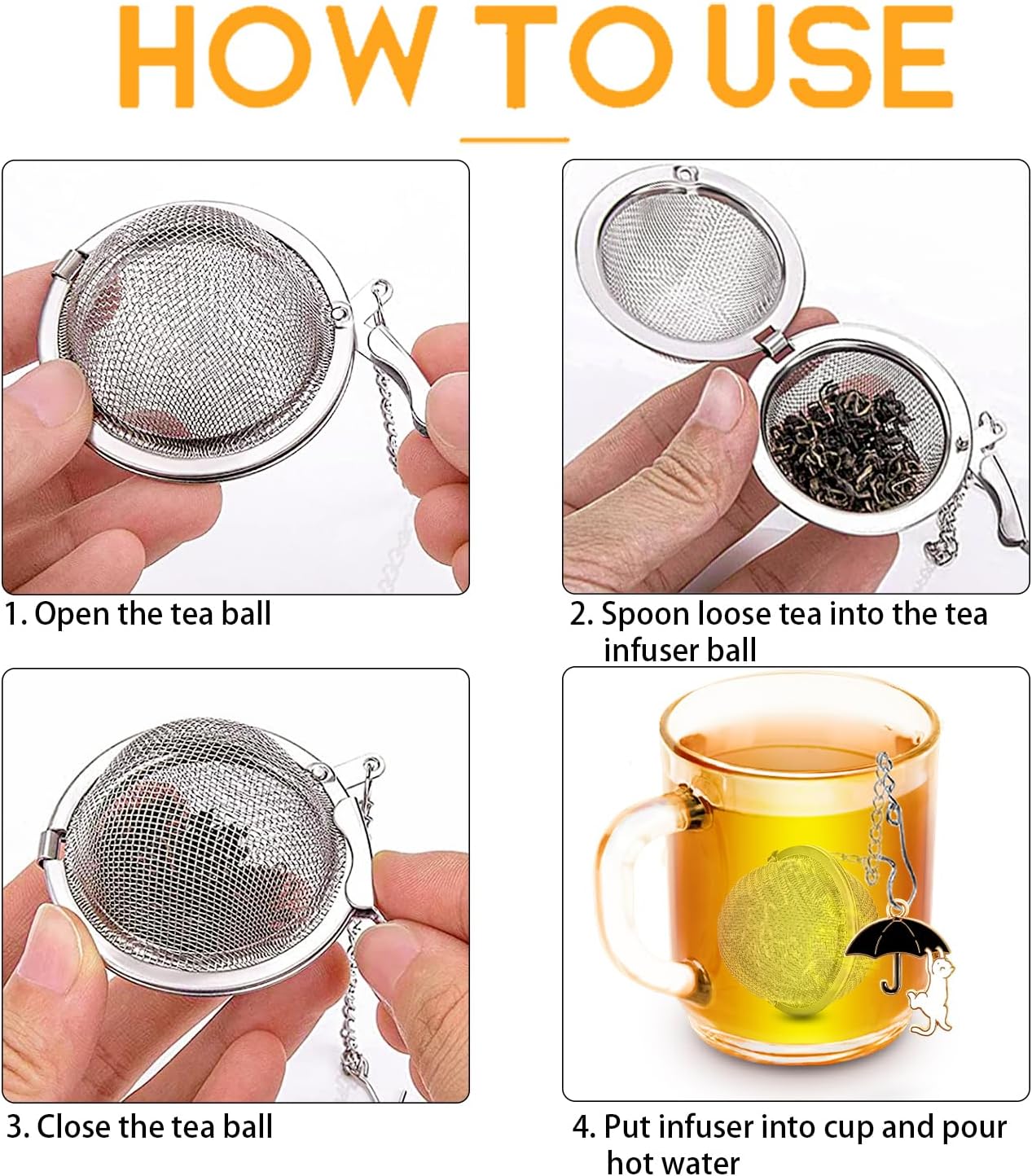 Tea Infuser 2Pack with Cat Charm -TeaSanavie Loose Leaf Tea Ball &amp; Strainer, Premium 304 Stainless Steel Fine Mesh Tea Steeper, Cute &amp; Functional Gift for Tea Lovers