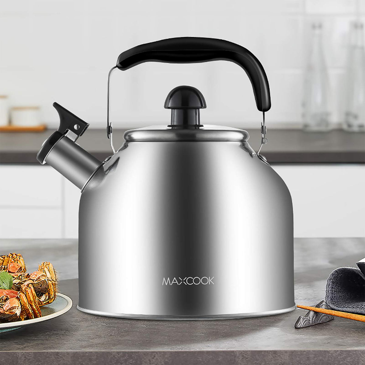 MAXCOOK 4.2 Quart/4L 18/8 Stainless Steel Whistling Tea Kettle