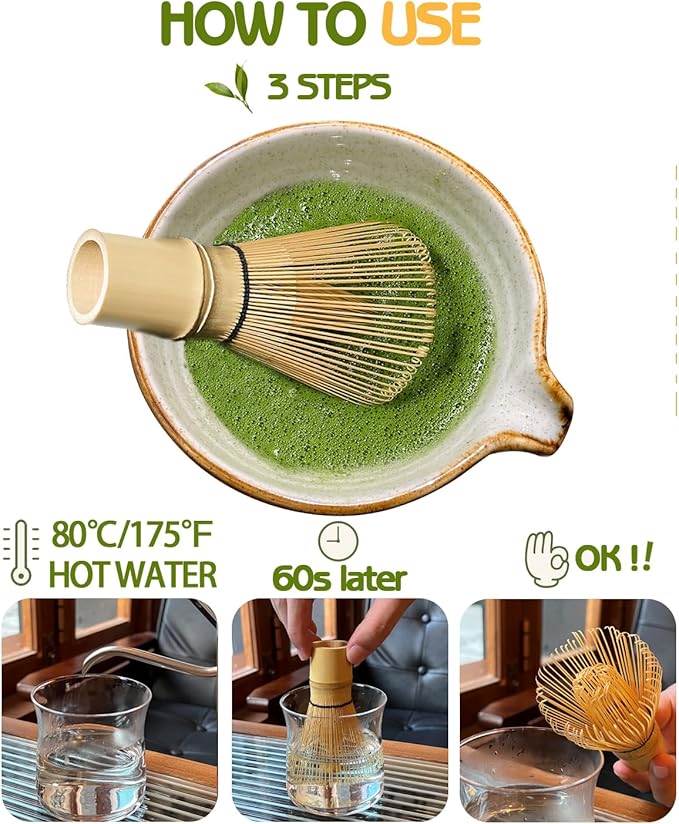 Matcha Whisk, Matcha Whisk Set Matcha Bamboo Whisk for Matcha Powder Handcrafted Organic Traditional Japanese Chasen