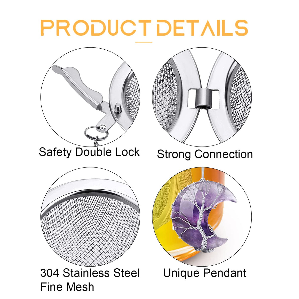NSTaygate Tea Infuser Tea Strainer Tea Diffuser for Loose Tea Amethyst Tree of Life Wire Wrapped Crescent Moon Pendant Reiki