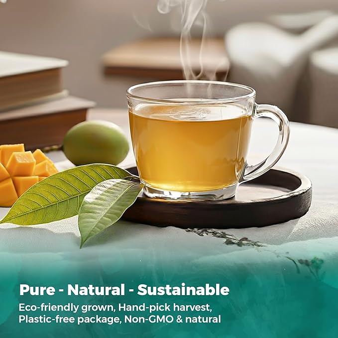 USA Fresh Mango Leaf Tea – 100% Pure, Wild-Harvested Herbal Tea, Naturally Caffeine-Free, No Additives or Preservatives, Premium Loose Leaf, Grown and Packed in the USA (100 Leaves)