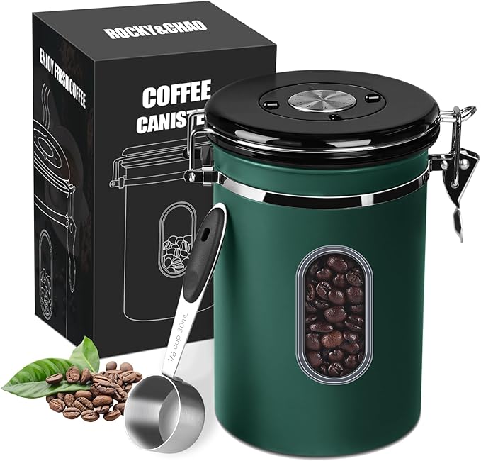 ROCKY&CHAO Airtight Coffee Canister with Date Tracker & Transparent Window, 22OZ Large Tea Coffee Canisters, Coffee Storage Canister