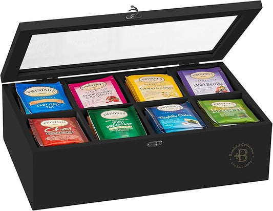 Bambüsi Tea Bag Organizer - Bamboo Tea Box Organizer Storage Box, Tea Bag Holder with Acrylic Window, Magnetic Lid Keeps Tea Bags Fresh