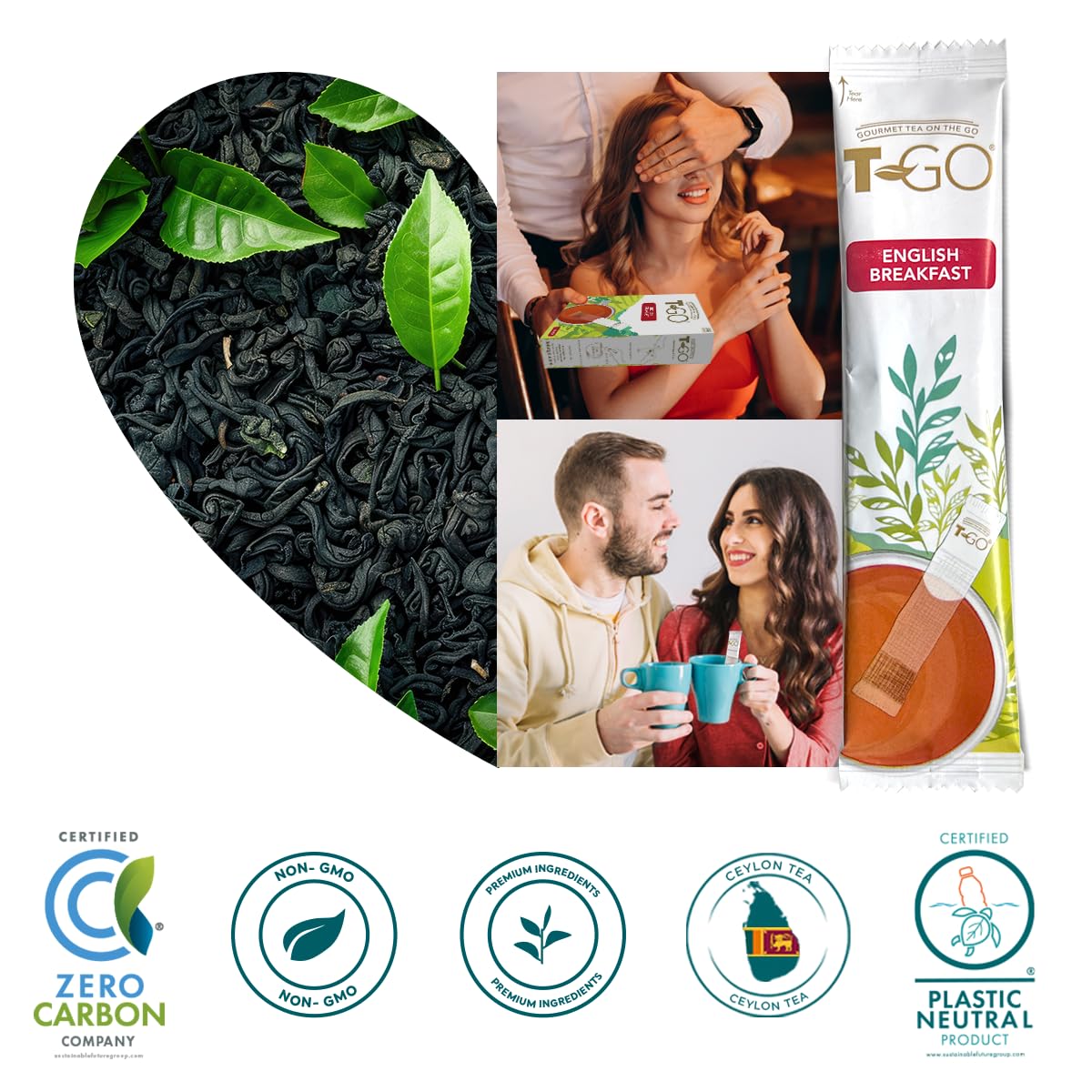 T-GO English Breakfast Tea Herbal Black Tea Bags Convenient Tea Sticks Caffeinated Stirring Spoon Ceylon Tea 15 Tea Sticks