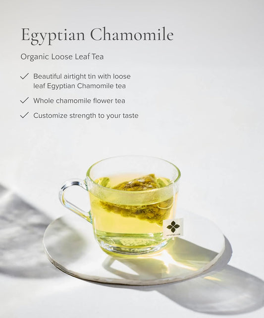 Art of Tea Organic Egyptian Chamomile Tea Bags 50 Count, Premium Whole Leaf Herbal Tea, Naturally Caffeine Free Tea, Pyramid Sachets, Organic Chamomile Tea for Bedtime