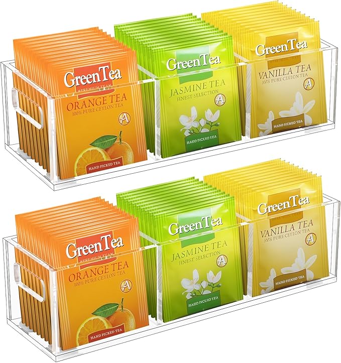 EsLuker.ly Tea Bag Holder Organizer for Counter Small Acrylic Teabag Caddy Storage