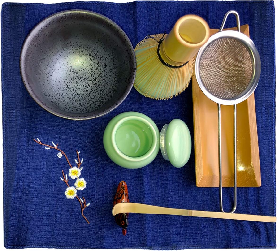 Artcome Traditional Japanese Matcha Tea Set (9Pcs) | Matcha Whisk, Traditional Scoop, Matcha Bowl &amp; Caddy, Ceramic Whisk Holder, Handmade Matcha Ceremony Kit