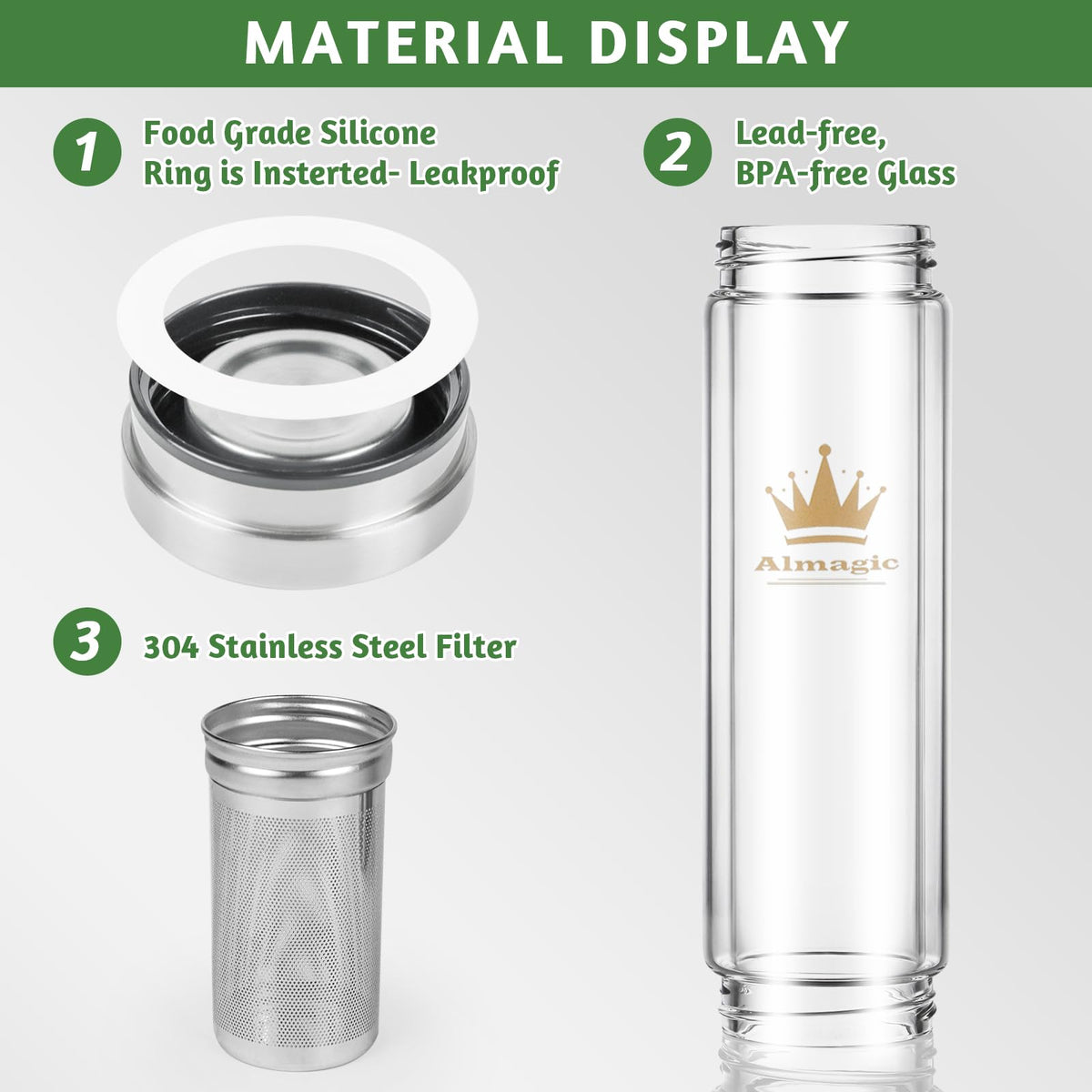 Almagic Tea Infuser Bottle for Loose Leaf Teas, 400 ml / 13.5 fl oz