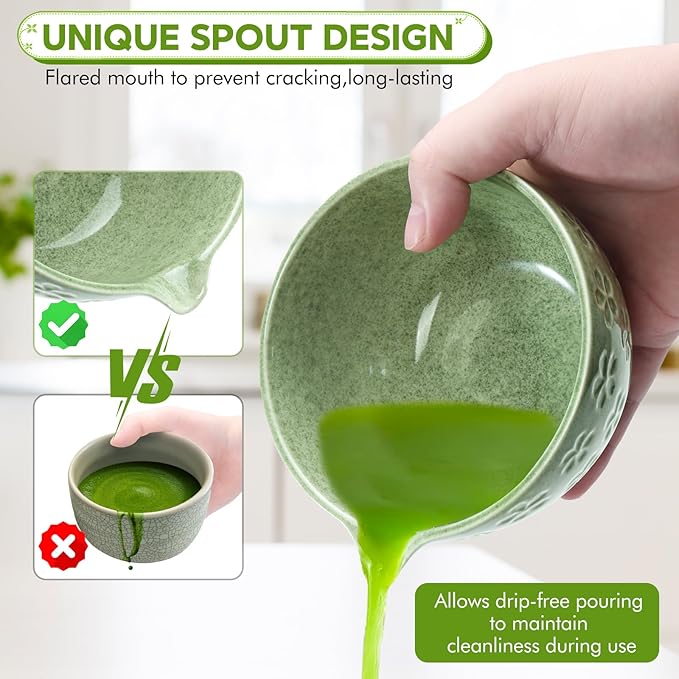 8 PCS Premium Matcha Whisk Set - Japanese Matcha Bowl Tea Making Tools Bamboo Whisk Kit Traditional Handcrafted Tea Ceremony Tools Gifts for Matcha