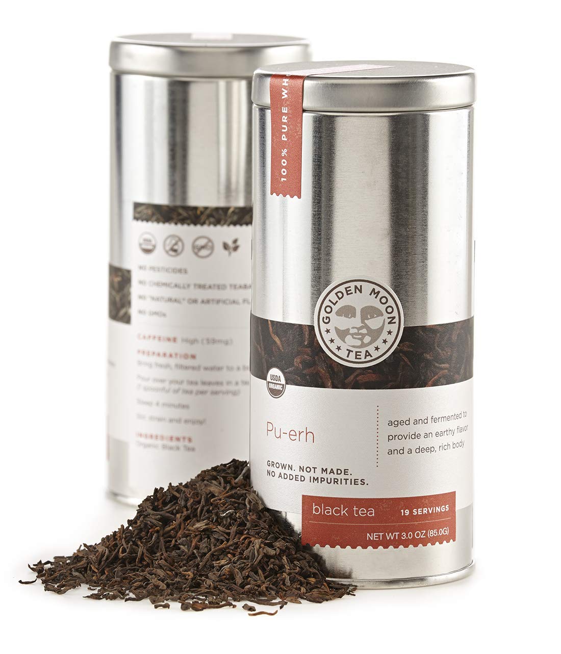 Golden Moon Tea Organic Pu-erh Aged Black Tea - Loose Leaf, Non GMO - Half Pound (96 Servings)