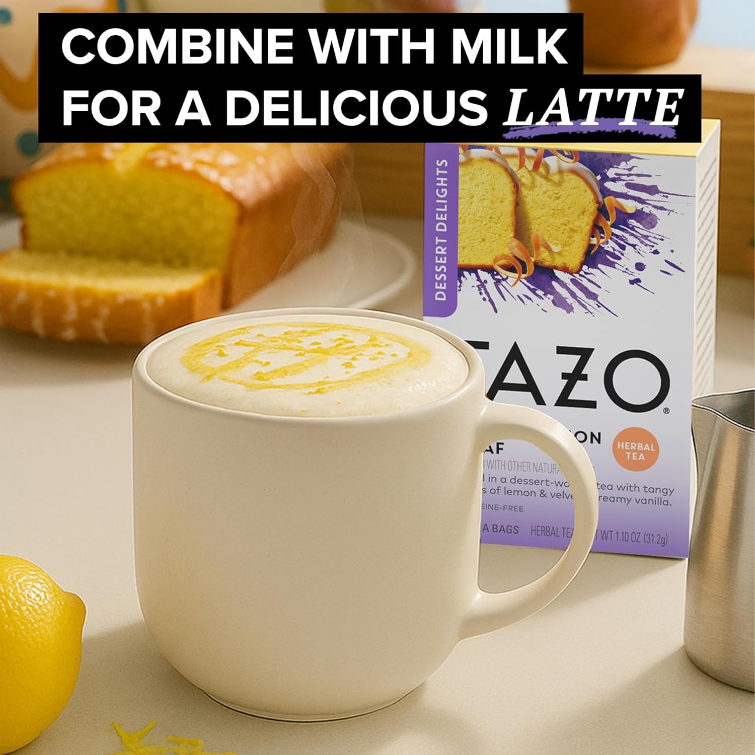 TAZO Glazed Lemon Loaf Herbal Tea Bags, Dessert Delights Collection, Caffeine-Free, Aromatic Lemon & Vanilla Blend, 45 Tea Bags Total (15 ct – Pack of 3)