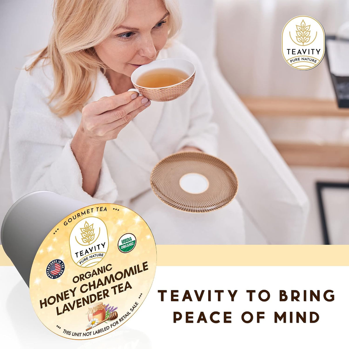 Organic Chamomile and Lavender Tea Pods for Keurig - Decaffeinated Tea for Keurig K Cups - Honey Chamomile Lavender by Teavity (24 Tea Pods)