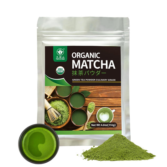 TIAN HU SHAN Organic Matcha Green Tea Powder 4oz for Latte Baking | Organic Matcha Powder