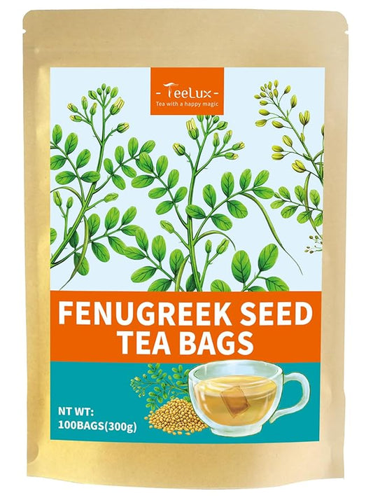 TeeLux Fenugreek Tea Bags, Natural Whole Fenugreek Seed Tea, Mellow & Smooth taste, Caffeine Free, 100 Count