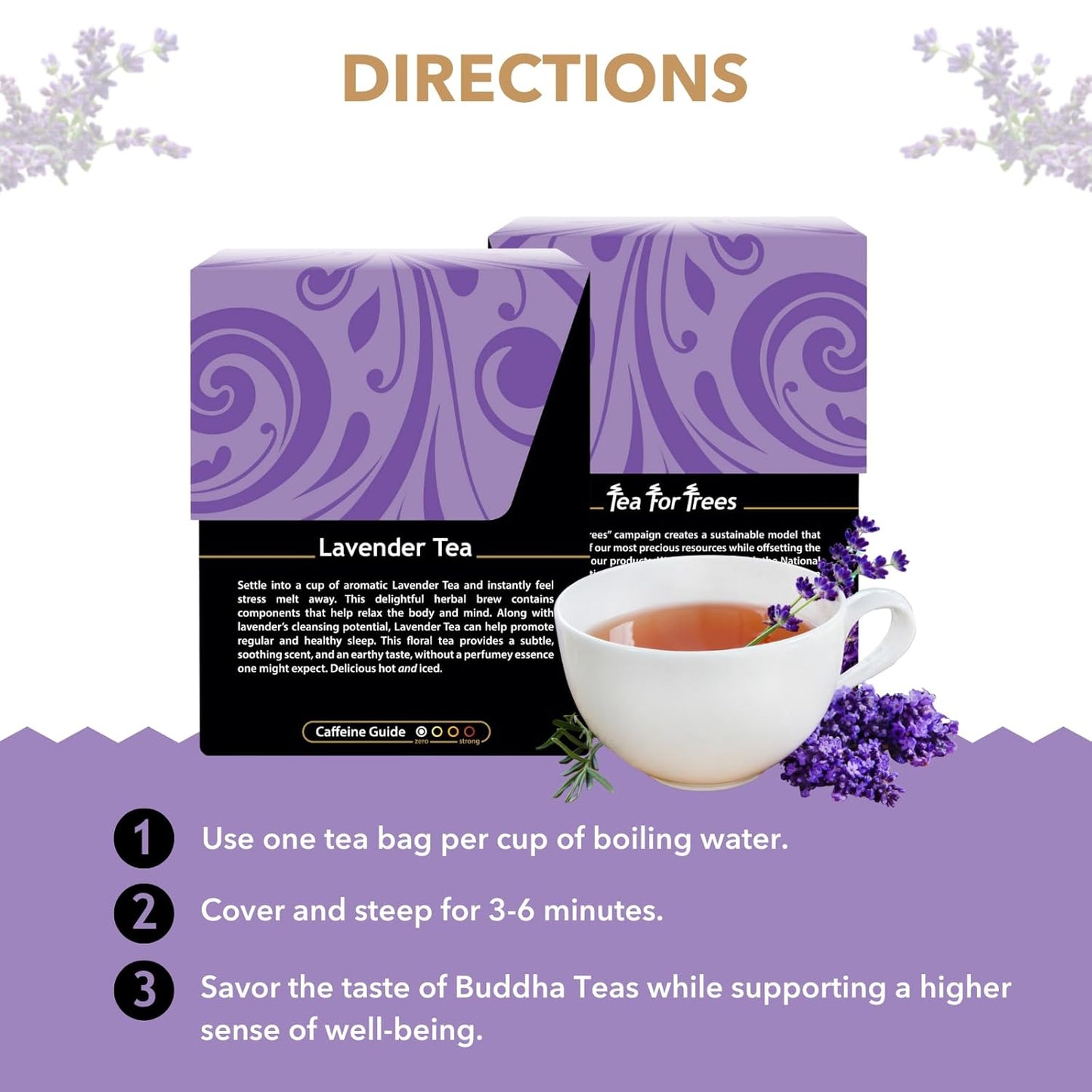 Buddha Teas Organic Lavender Tea - OU Kosher, USDA Organic, CCOF, 18 Bleach-Free Tea Bags