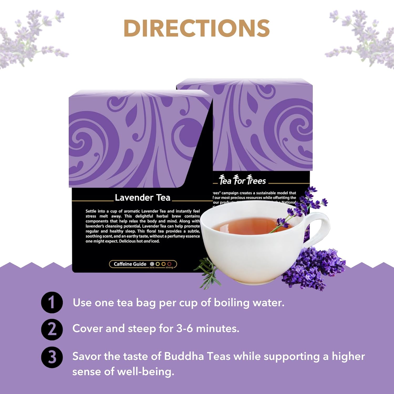 Buddha Teas Organic Lavender Tea - OU Kosher, USDA Organic, CCOF, 18 Bleach-Free Tea Bags