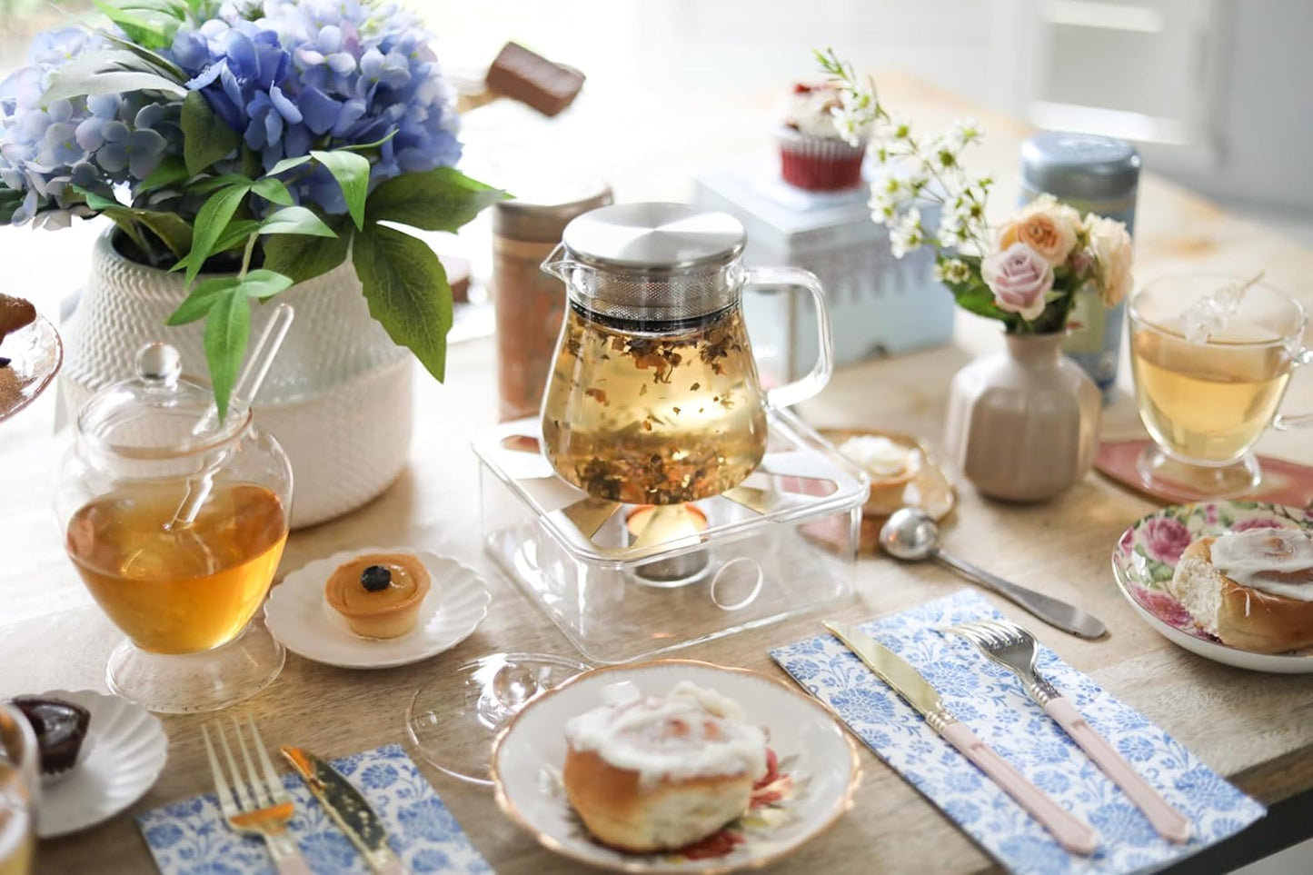 Teabloom One-Touch Tea Maker, 2-in-1 Teapot and Kettle with Stainless Steel Filter Lid for Loose Tea – Stain-Free Borosilicate Glass Tea Pot (15 Oz) – Tea Connoisseur's Choice