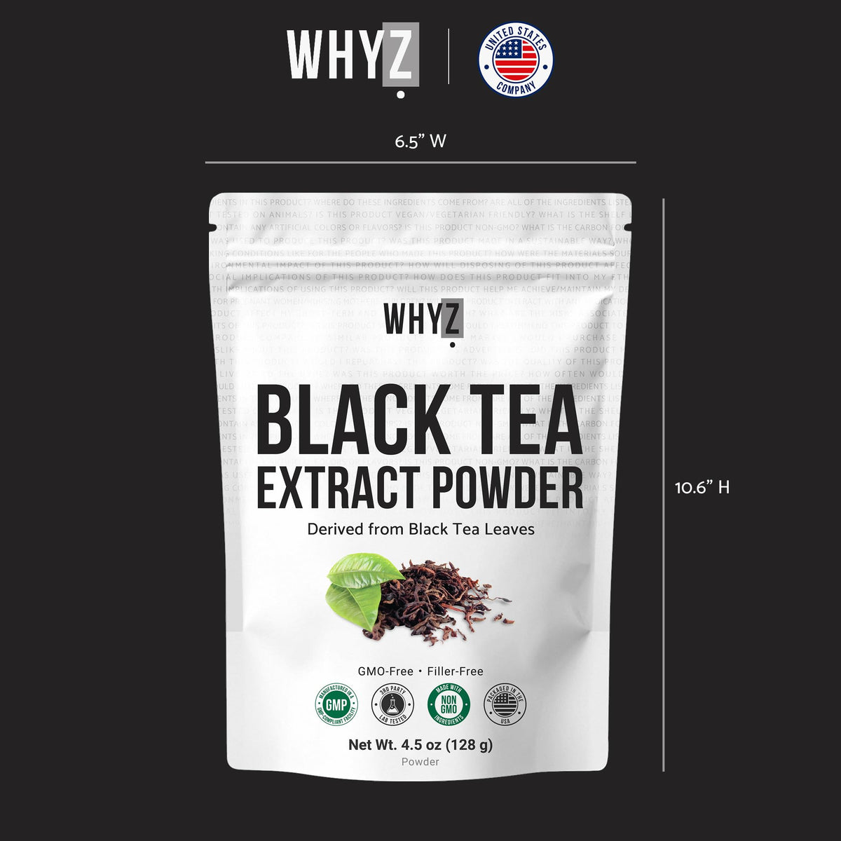 WHYZ Instant Black Tea Extract Powder, Unsweetened Iced Tea Extract, 4.5 oz