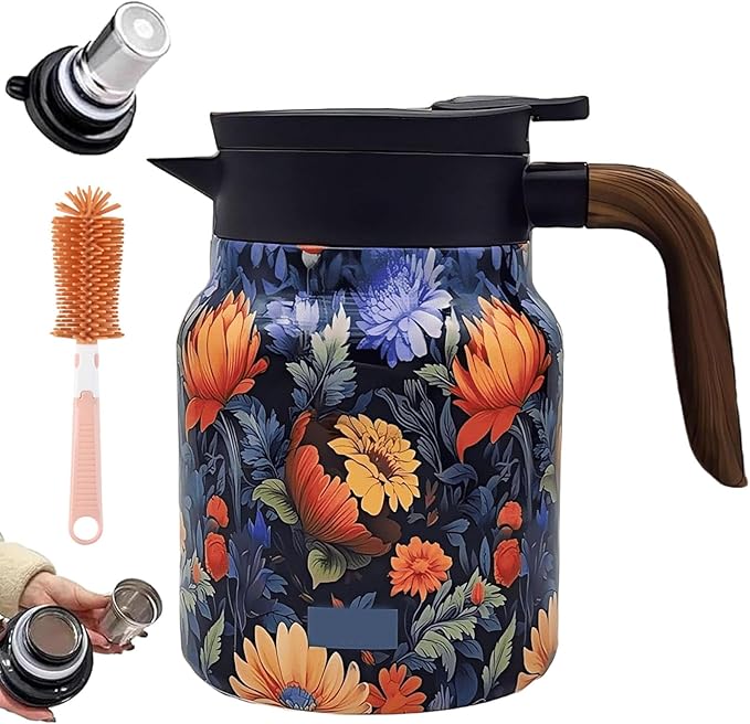 Vintage Floral Pattern Teapot – Built-In Infuser, 800ML/1000ML Heatproof Stainless Steel Teapot with
