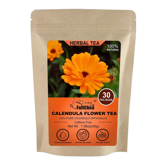 FullChea Premium Cut &amp; Sifted Calendula Tea Bags, 1.5g X 30 Count | Pure Natural Calendula Flowers For Skin Health &amp; Support Wellness, Non-GMO, Caffeine-free, Bittersweet &amp; Mellow