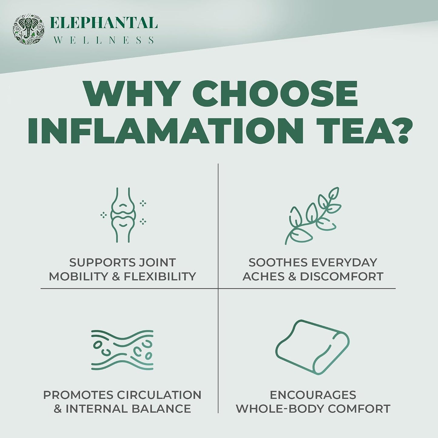 Elephantal Wellness Premium Inflammation Herbal Tea | Comfort &amp; Mobility Blend with Turmeric, Boswellia, White Willow Bark &amp; Ginger | Handmade, Non-GMO, Caffeine-Free Loose Leaf, 4oz, 40 Servings