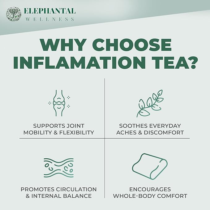 Elephantal Wellness Premium Herbal Tea, Comfort & Mobility Blend with Turmeric, Boswellia, White Willow Bark & Ginger, Handmade, Non-GMO