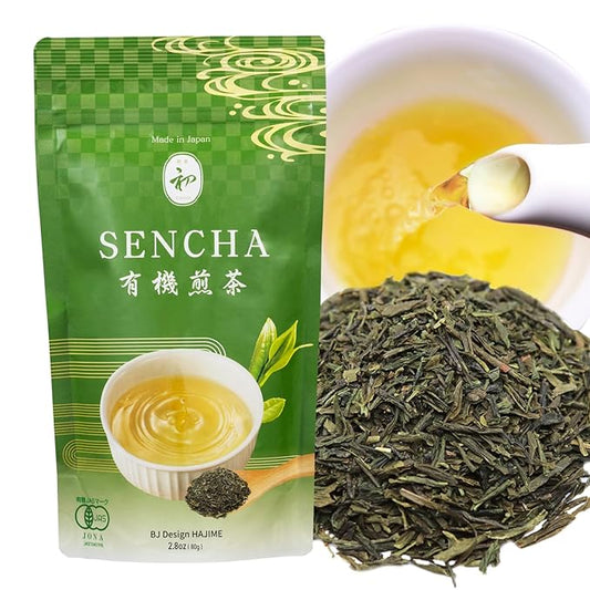 BJDesign "HAJIME" Organic JAS Certified Japanese Sencha Green Tea, 80g Loose Leaf