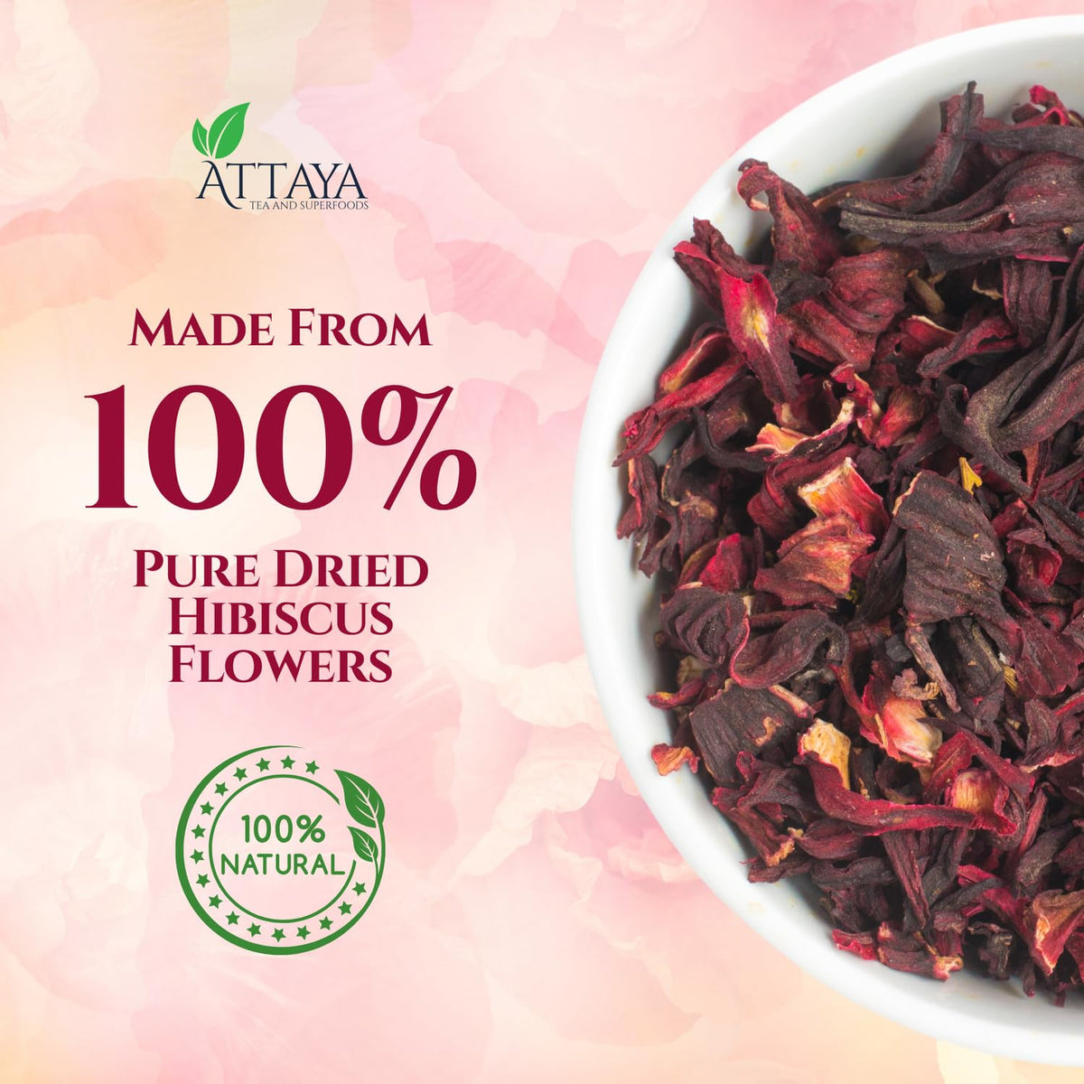 ATTAYA Hibiscus Loose Flowers, Flor de Jamaica, 16oz, Caffeine-Free Sun-Dried Tea