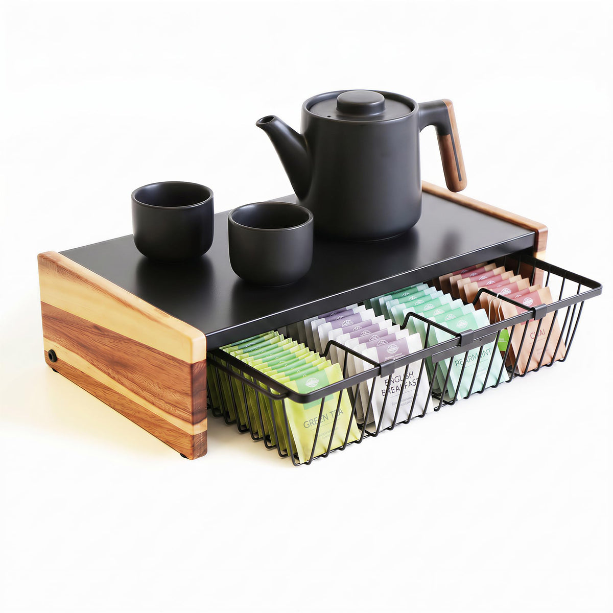 WILDMOS Tea Bag Organizer,Wire Basket Drawer Design for Teabag Holder Container for Countertop,Tea Station Chest Display