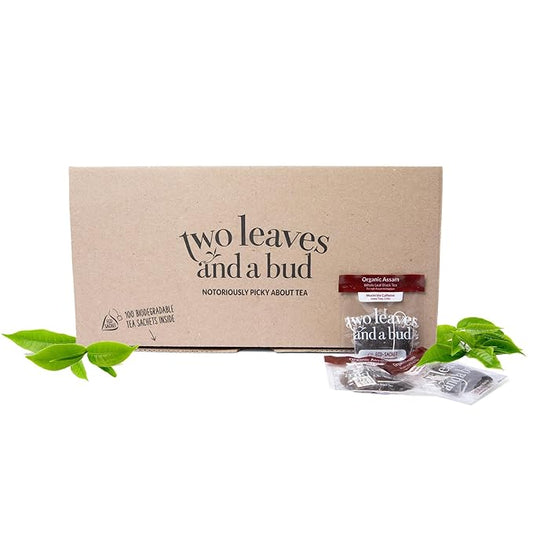 Two Leaves and a Bud Organic Assam Black Tea Bags, Whole Leaf Caffeinated Assam Tea in Compostable Sachets,100 Count (Pack of 1)
