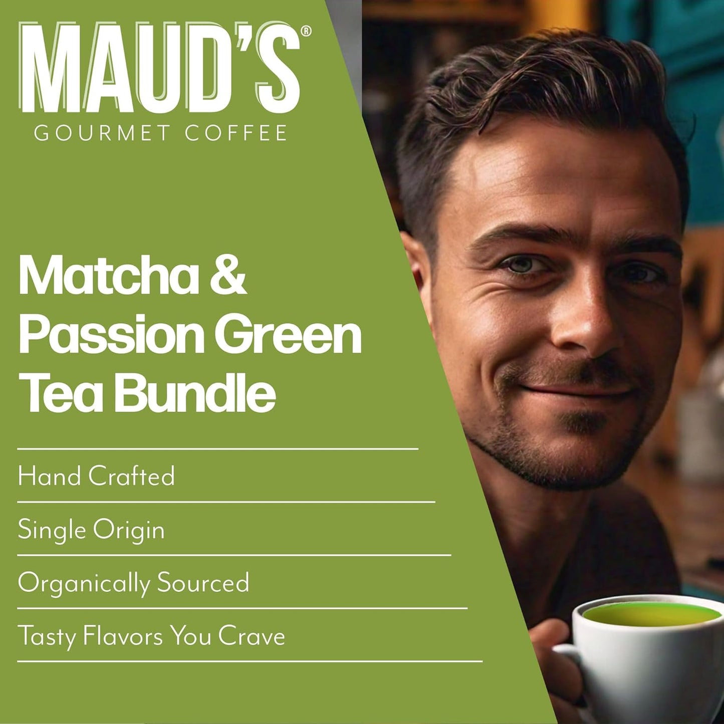 Maud's Organic Passion Green Tea Pods & Organic Matcha Green Tea Bundle, 48 ct, Single Serve Tea Pods – 100% Gourmet Blended Tea Leaves, Compatible with Keurig K Cups Maker