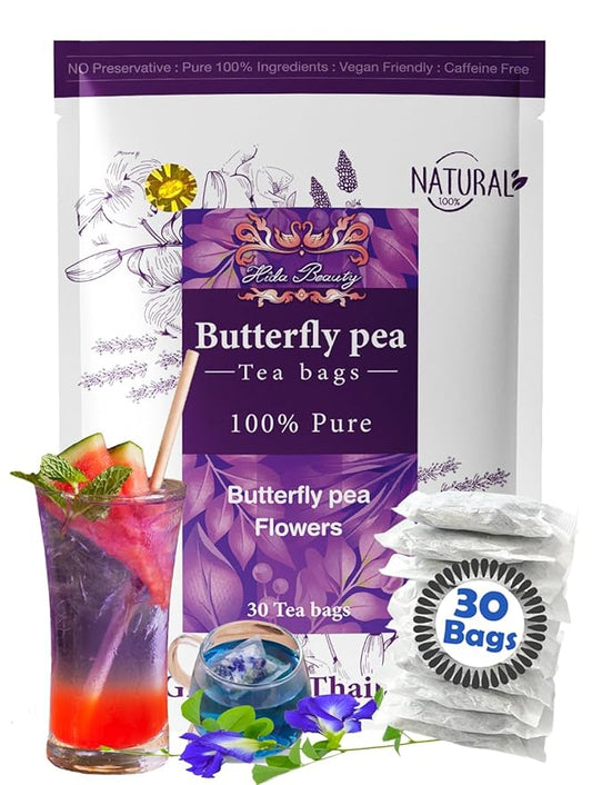 Hida Beauty Premium Dried Butterfly pea flower tea 30 Teabags Herbal Blue colors for drinks hot cool purple violet funness party food bakery pasta cocktail rice