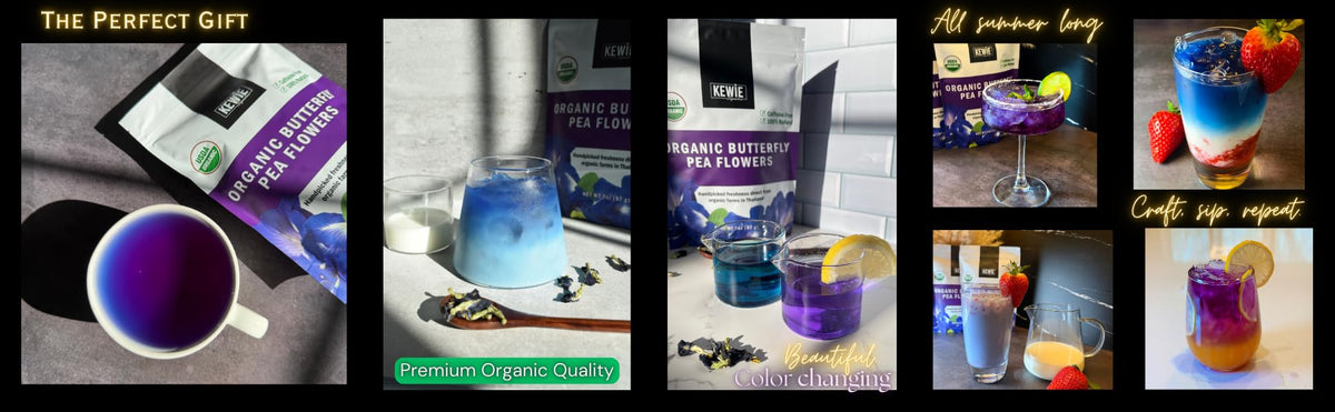 KEWIE Signature Butterfly Pea Flower Tea – 2oz Premium-Grade Blue Butterfly Pea Flower Organic Loose Leaf Tea –