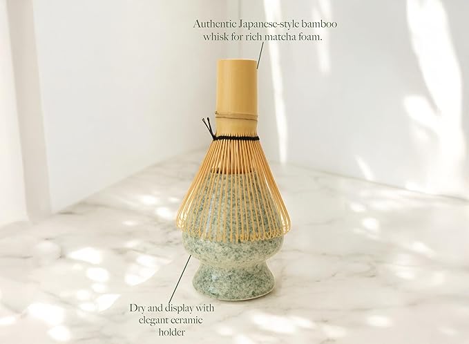 Whisk Set – 6-Piece Matcha Bowl & Bamboo Whisk Kit with Bowl, Scoop, Sifter, Ceramic Chasen Holder & Premium Gift Box | Cute Japanese Matcha Ceremony Tea Set for Making Breakfast & Latte