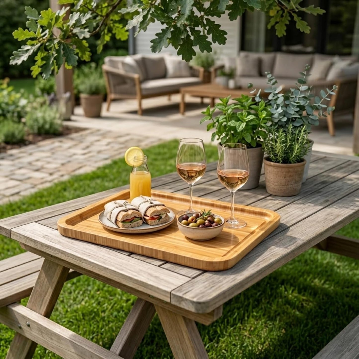 Bamber Large Size Bamboo Serving Tray, Rectangular, 15.5 x 11.8 x 0.8 Inches