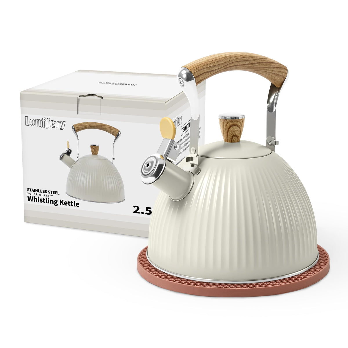 LONFFERY Fluted Tea Kettle for Stove Top
