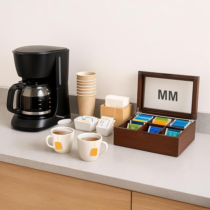 Bey-Berk Custom Engraved Mahogany Tea Storage Chest with Glass Lid – 6-Compartment Box for Tea Bags & Accessories
