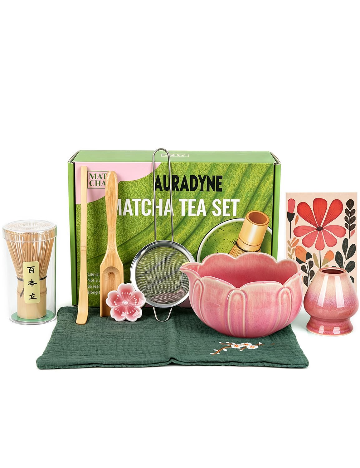 AURADYNE Matcha Set,9 Pcs Lotus Matcha Kit with Spout, Cute Matcha Gifts