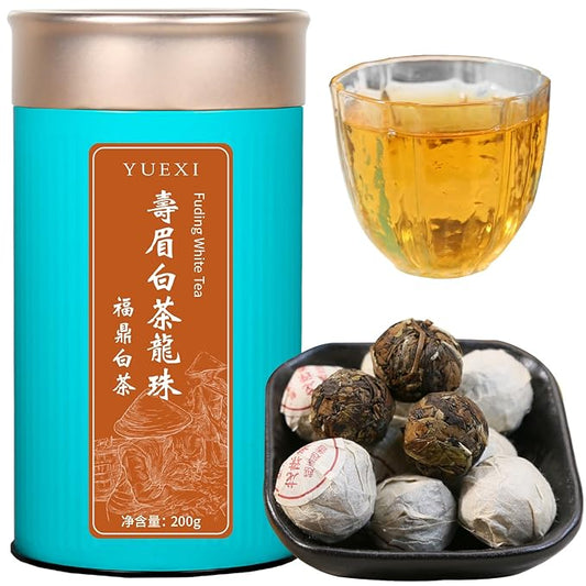 Yuexi Shou Mei White Tea Dragon Pearls Tea Fuding White Tea Chinese Tea White Bai Cha Long Zhu 白茶 寿眉龙珠 老白茶 福鼎白茶 中国茶 7.05oz/200g
