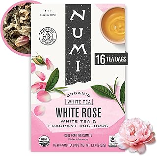 Numi Organic White Rose Tea, 16 Tea Bags, White Tea & Fragrant Rosebuds, Low Caffeine