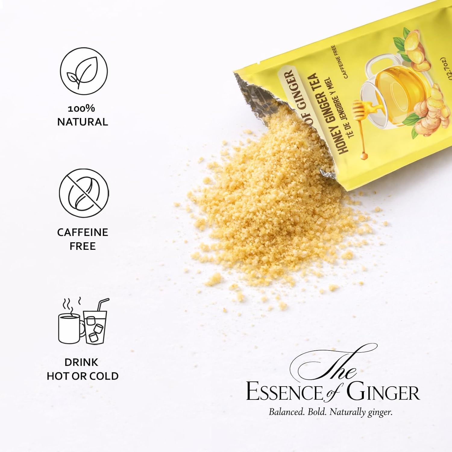 Life Plus Style Gourmet Essence of Ginger Honey Ginger Herbal Tea Instant 20 Tea Powder Packets Caffeine Free Natural Hot or Cold Honey Tea for Men Women