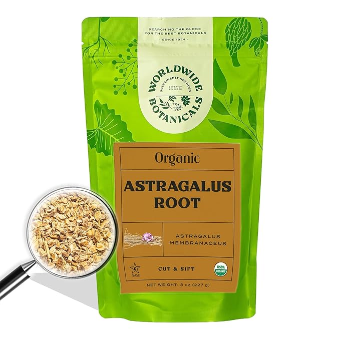 Worldwide Botanicals Organic Astragalus Root – 8 Oz – 100% Astragalus membranaceus - Cut & Sift